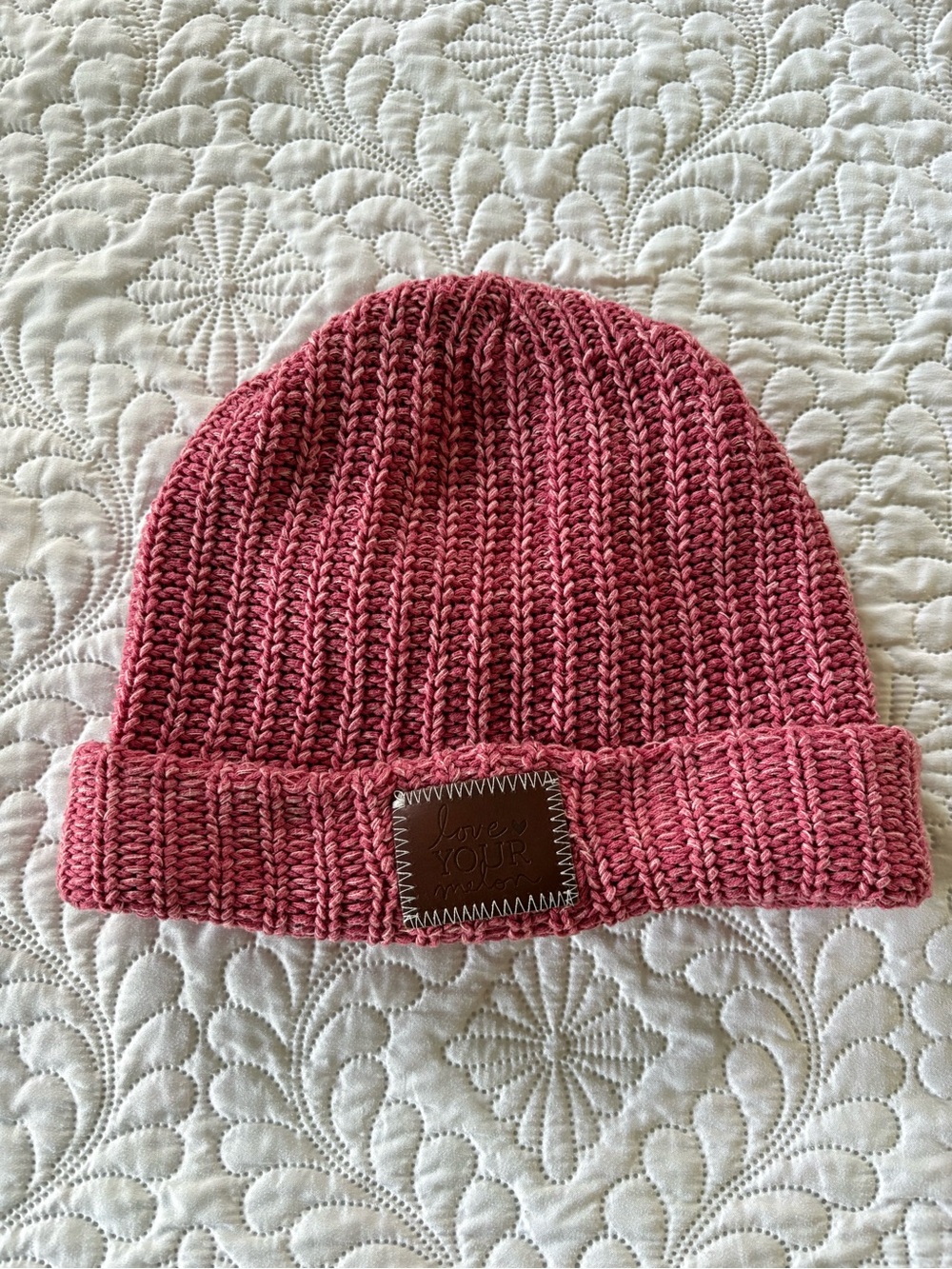 Love Your Melon Women’s pink knit cuffed beanie/winter hat made in the USA